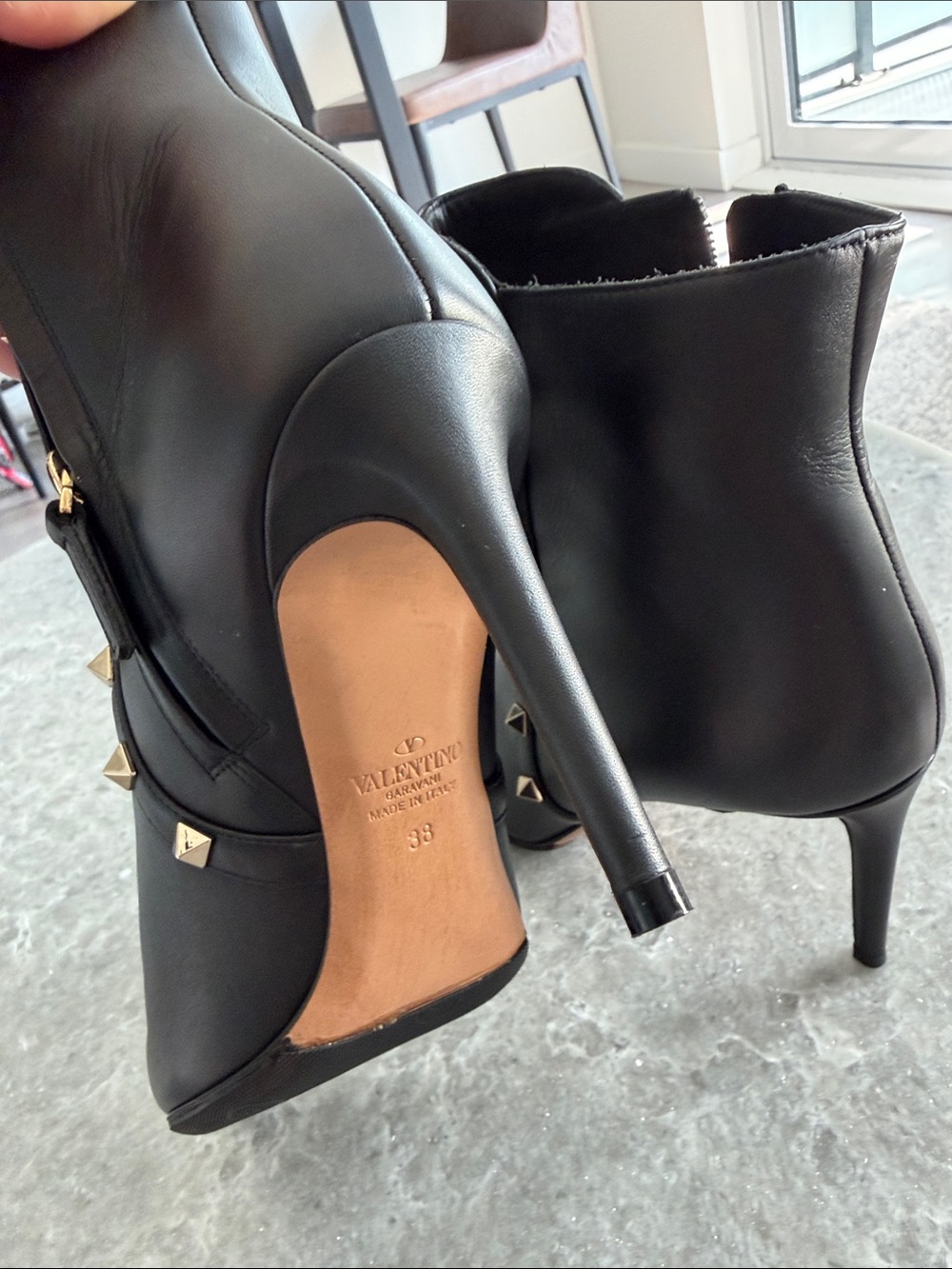 Valentino Leather Black Studded Pointed-Toe Ankle Boots - Picture 6 of 9